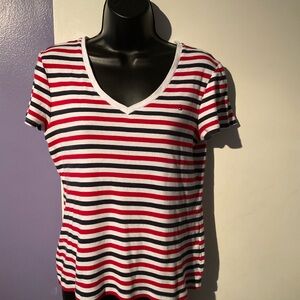Tommy Hilfiger Red and White Fitted Short Sleeve Tee Size Medium